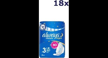 18x Always maandverband Classic 8st nacht met vleugeltjes maat 3