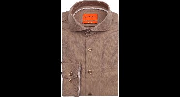 Suitable Herringbone Overhemd Taupe - Maat 43 - Heren - Overhemden Formeel