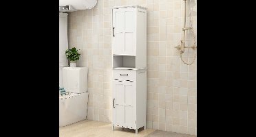 Modern Wit Vloerkastje – Vloerkast – Badkamerkast – Opbergkast – Dubbele Deuren – Bamboe Materiaal – 165x40x30 cm – Eenvoudige Montage – Duurzaam