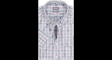 OLYMP Luxor comfort fit overhemd - korte mouw - popeline - wit met blauw en bruin geruit - Strijkvrij - Boordmaat: 44