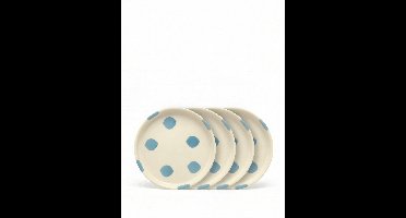 vtwonen - Borden - Gebaksbord - Stippen - Blauw - Set van 4 - Keramiek - 13cm