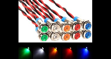 Oneay 10-pack – 6 mm (1/4 inch) AC/DC 12-24V metalen LED-indicatielampjes, waterdichte signaallampjes, dashboard-richtingaanwijzers, met bedrading