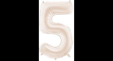 Fluwelen folieballon nummer 5 in beige 86cm