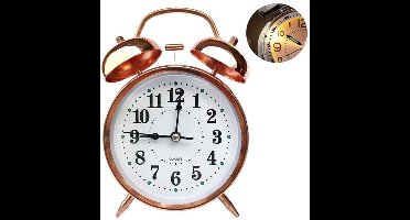 Retro Wekker met Dubbele Bel - Stille Analoog Klok met Nachtverlichting - Batterijgevoed Design voor Kantoor & Slaapkamer (Roze goud)