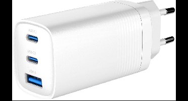 Gembird 3-Poorts 67W GaN USB PD Snellader - Wit - Veelzijdige Multifunctionele Oplader