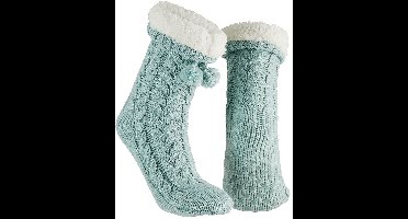 Apollo Huissloffen - kinderen - gebreid - slofsokken - lichtblauw - one size maat 35/41 - fleece