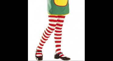 Carnaval verkleed panty - Gestreept - rood/wit - Meisjes - Heksen of Pipi Langkous panty - 70 denier 80/98