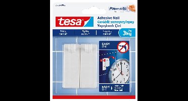 tesa® Zelfklevende Spijker - Voor Tegels & Metaal - 2 stuks - Draagkracht tot 3 kg per spijker (6 kg totaal) - ZONDER Boren - Wit