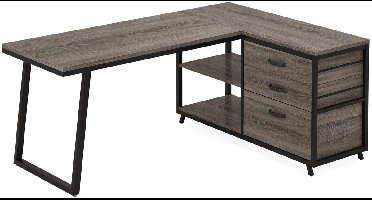 Bureau - Game Bureau - Hoekbureau - Gaming Bureau - 3 Lades - 53 Inch Breed - L-Vormig Bureau - Reversibel Ontwerp - Computertafel - Industrieel Kantoormeubilair - Grijze Afwerking