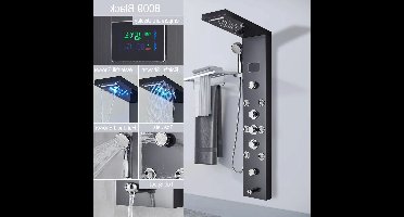 Douche - Regendouche - Douchewand - Douchekolom - Douchepanelen - LED Verlichte Regendouche Paneel – Luxe Douchekolom - Zwart – Waterval & Massage Jets met Digitale Display