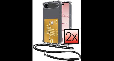 Hoes Geschikt voor iPhone Air Hoesje Pasjeshouder Cover Met Koord Shock Proof Case Siliconen Hoes Met Telefoonkoord en Kaarthouder - Transparant - 2 PACK