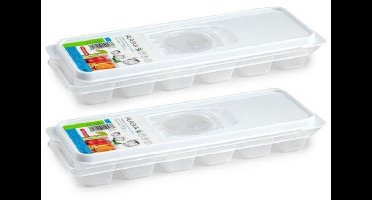 Plasticforte IJsblokjesvorm met deksel - 2x - voor 12 ijsklontjes - kunststof - transparant - ijsblokjes maken