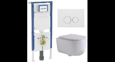 QeramiQ Dely Swirl Toiletset - 36.3x51.7cm - Geberit UP720 Duofix Sigma inbouwreservoir - slim zitting - mat witte metalen bedieningsplaat - ronde knoppen - wit glans