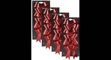 Decoris Kerst ornamenten strikken - 12x st - rood - 14 x 10 cm - kerstboomstrikjes - kerststrikjes - kerstboomversiering