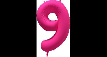 Folieballon cijfer 9 - Neon Roze - 86 cm