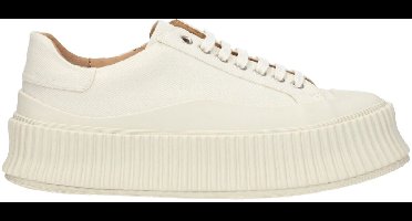 Lace-Up Fabric Sneakers with Aged Effect Wo - White