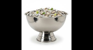 Excellent Houseware Serveerschaal - oesters/zeevruchten - op voet - zilver - rvs - 40 x 24 cm