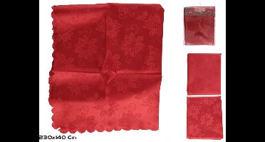 Set van 2 rode kerst tafelkleden met bloemmotief – 230 x 140 cm, polyester
