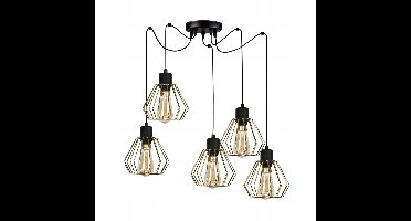 Industriële Hanglamp Spider Metaal Zwart/Messing 5x E27