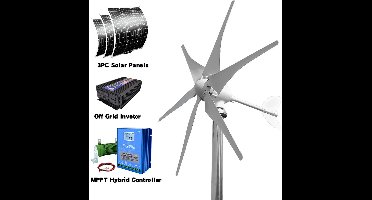 Windturbine - Windturbine Generator - Windmolen - 3000W - 12V - Windenergie - met Zonne-energiesysteem - Duurzame en Stille Oplossing - voor Huishoudens en Off Grid Toepassingen