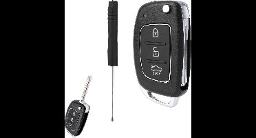 Thelau - Sleutelbehuizing 3-knops autosleutel met ongesneden lemmet en kruiskopschroevendraaier - Compatibel met diverse Hyundai modellen