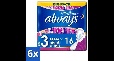 6 x Always Maandverband Platinum Ultra Night 16 stuks per verpakking - Maandverband Nacht - Nachtbescherming - Maandverband Ultra Night - Maandverband Voor Nacht - Maandverband Met Vleugels