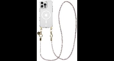 AVY Hoesje geschikt voor Apple iPhone 14 Pro | Compatibel met MagSafe | Clear Case met Telefoonkoord 120CM | Crossbody Silver Spark Long