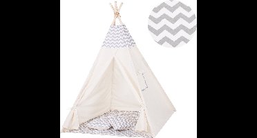 Springos Tipi Tent | Wigwam Speeltent | 120x100x180 cm | Met Mat en Kussens | Naturel Grijs | Golven