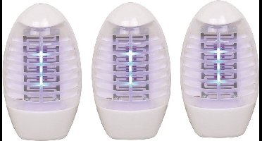 Sunnydays Muskieten/muggen UV LED insectenlamp - Set van 3x stuks - wit - elektrisch - 14 x 9 x 4 cm - ongedierte bestrijding