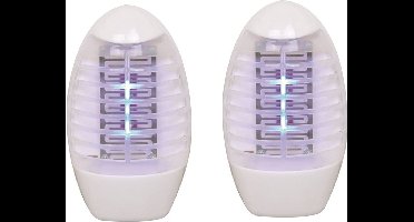 Sunnydays Muskieten/muggen UV LED insectenlamp - Set van 2x stuks - wit - elektrisch - 14 x 9 x 4 cm - ongedierte bestrijding