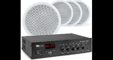 Geluidsinstallatie met PDM25 100V versterker met Bluetooth & 4 CSPB5 plafondspeakers