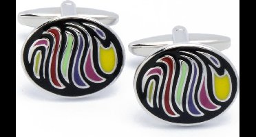 Manchetknopen - Ovaal Zwart met Meerdere Kleuren