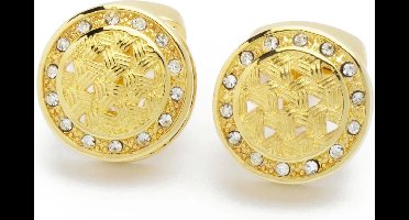 Manchetknopen - Rond Goud met Kleine Witte Steentjes