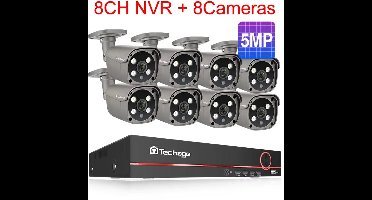 8-kanaals 5MP POE CCTV Beveiligingssysteem – IP Bewakingscamera – Videobewaking Set – Surveillance Camera Kit – Beveiligingscamera Systeem – Full Color Nachtzicht – Slimme Bewegingsdetectie Met 1TB HDD - 8 Stuks