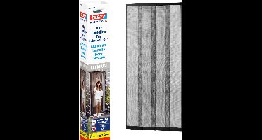 tesa INSECT STOP Aluminum Lamella Curtain Premium - telescopische hor voor balkon- en terrasdeuren, zonder boren, antraciet - 95 x 220 cm