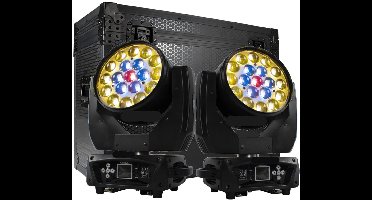 Discolamp - Party Lights - Disco licht - Party Laser - Podiumverlichting - Mini LED & Laser Party Lamp - 19x15W Zoom & DMX-compatibel - Discobal - Beam+Wash RGBW Moving Head Lich - 2 Stuks - met Flight Case