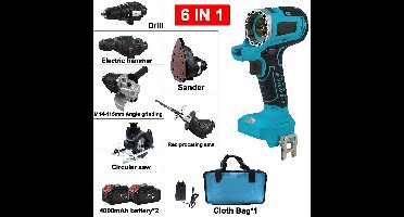 6in1 - 18V Accu Gereedschapset – Draadloze Boorset – Klusset – Elektrisch Gereedschap – Brushless Motor – 4000mAh Lithium-Ion Accu
