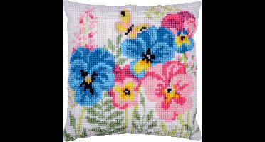 Vervaco - Kruissteekkussen kit - Viooltjes - PN-0211633 - Borduren - Borduurpakket - Borduurpakket volwassenen - Borduurpakket kind