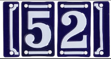 Best for Boots huisnummer 52 met sierrand - Oudhollands - emaille - blauw/wit