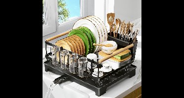 Boraboi® Afdruiprek voor serviesgoed met ruimtebesparend ontwerp en draaibare waterafvoer voor de keuken