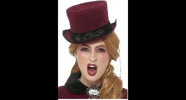 Smiffys - Deluxe Victorian Vampiress Kostuum Hoed - Bordeaux rood