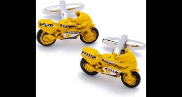 Manchetknopen - Racemotor Geel en Zwart