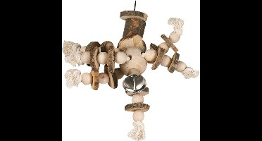 Flamingo - Vogelspeelgoed Kooihanger Hout Met Grote Bel - Bruin - 22 x 22 x 20 cm