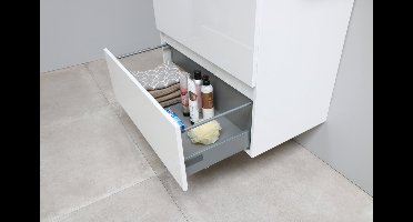 Basic Premium 46 badmeubelset met spiegelkast met geïntegreerde LED verlichting, greeploze wastafelonderkast met 2 lades en acryl wastafel zonder