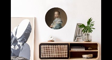 WallCircle - Muurstickers - Behangcirkel - Portret van een meisje in het blauw - Schilderij van Johannes Cornelisz. Verspronck - 30x30 cm - Muurcirkel - Zelfklevend - Ronde Behangsticker