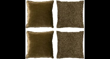 Dutch Decor - KUSSENSET - 4-delig - Texture Harmony - 45x45 cm - inclusief binnenkussens - groen - Met Ritssluiting – Decoratie Kussens - Comfortabele kussentjes voor op de Bank