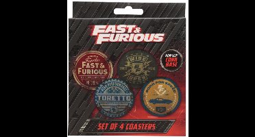 FaNaTtik Fast & Furious Coaster 4-Pack Vintage Style Glasses & Coasters