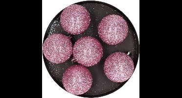 Cosy & Trendy Kerstballen - 6x st - roze - glitters - D8 cm - kunststof - kerstversiering