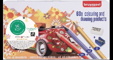 Bruynzeel Kleurpotloden - Blikken set 60-delig met gum & slijper- Super Sixties - Kever Beetle