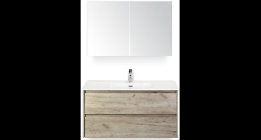 Dante Badmeubelset 100 cm - Craft Oak - Keramische Wastafel Wit Cover met Spiegelkast